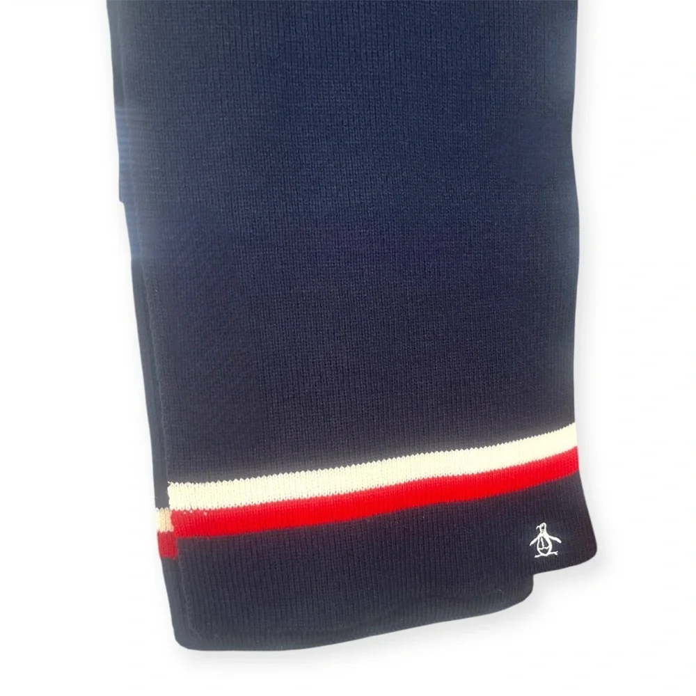 Original Penguin Knit Navy Scarf with Red and White Accents